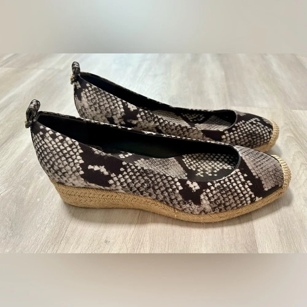 Tory Burch Espadrille Wedge Women 8.5 Grey‎ Snakeskin Good Jute Heel Logo